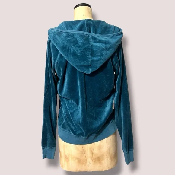 JUICY COUTURE Emerald Teal Green Pullover Hoodie Top Luxe Y2K Vintage Retro - Picture 4 of 7